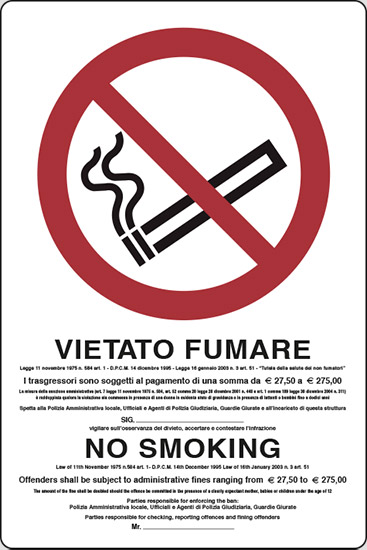 VIETATO FUMARE (con legge, in italiano e inglese)
