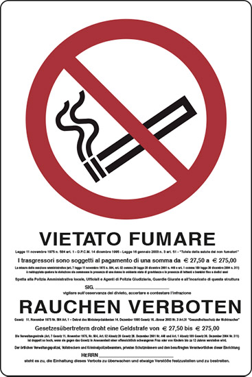 VIETATO FUMARE (con legge, in italiano e tedesco)