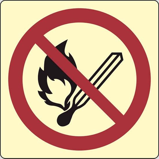 (vietato fumare e/o usare fiamme libere – no open flame: fire, open ignition source and smoking prohibited) luminescente