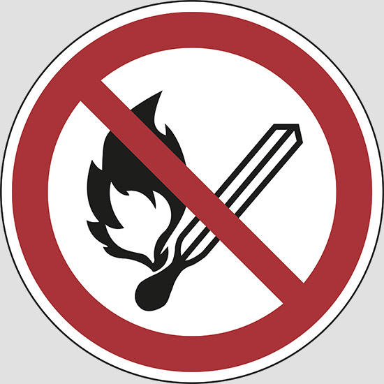 (no open flame: fire, open ignition source and smoking prohibited)