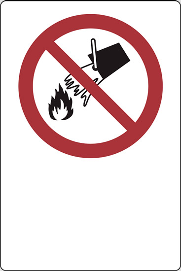 (simbolo “vietato spegnere con acqua – do not extinguish with water” con spazio scrivibile)