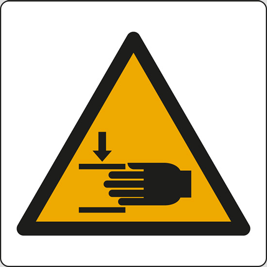 (pericolo di schiacciamento mani – warning: crushing of hands)