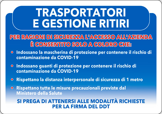TRASPORTATORI E GESTIONE RITIRI COVID-19