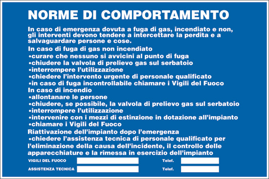 NORME DI COMPORTAMENTO In caso di emergenza dovuta a fuga di gas