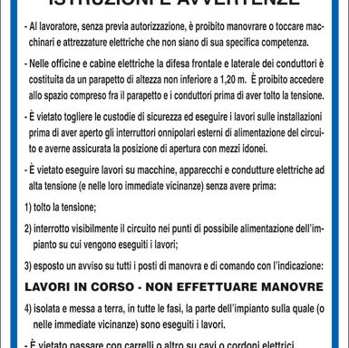 IMPIANTI E APPARECCHIATURE ELETTRICHE ISTRUZIONI E AVVERTENZE