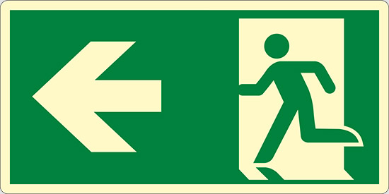 (uscita di emergenza a sinistra – emergency exit left hand) luminescente