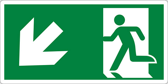 (uscita di emergenza in basso a sinistra – emergency exit down and left)