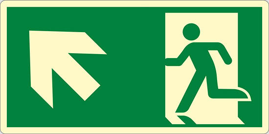 (uscita di emergenza in alto a sinistra – emergency exit up and left) luminescente