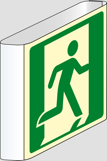 (uscita di emergenza – emergency exit) a bandiera luminescente