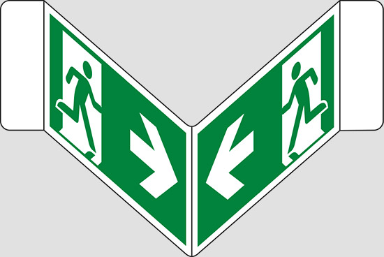 (uscita di emergenza – emergency exit) a “V”