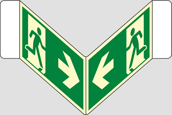 (uscita di emergenza – emergency exit) a “V” luminescente