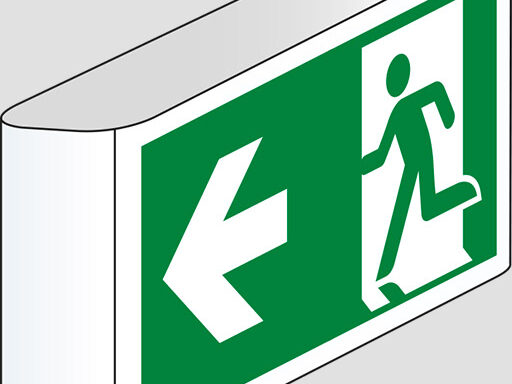 (uscita di emergenza – emergency exit) a bandiera