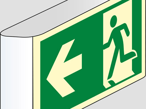 (uscita di emergenza – emergency exit) a bandiera luminescente