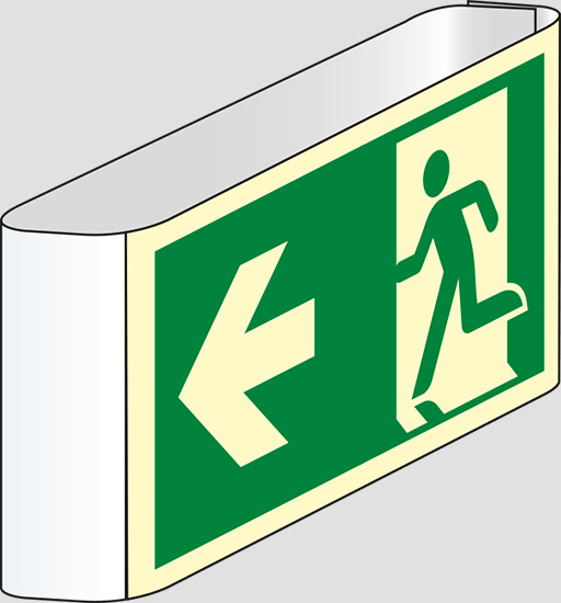 (uscita di emergenza – emergency exit) a bandiera luminescente