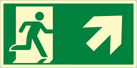 (uscita di emergenza in alto a destra – emergency exit up and right) luminescente