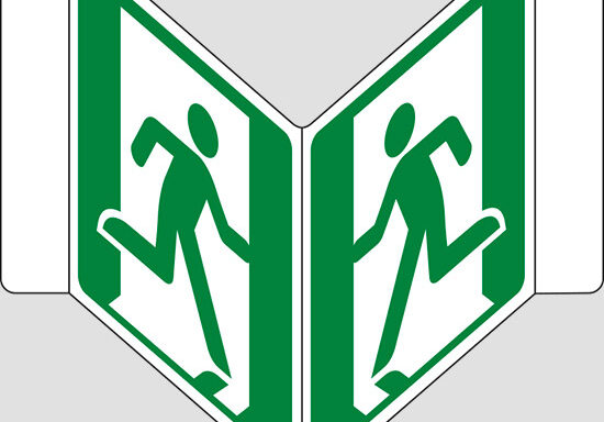 (uscita di emergenza – emergency exit) a “V”