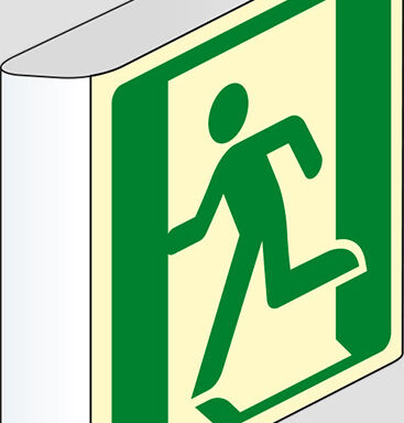 (uscita di emergenza – emergency exit) a bandiera luminescente