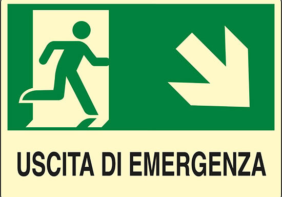USCITA DI EMERGENZA (scala in basso a destra) luminescente