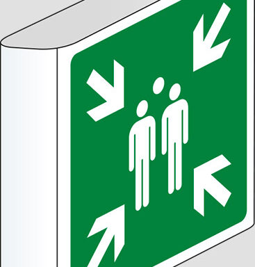 (punto di ritrovo ed evacuazione – evacuation assembly point) a bandiera