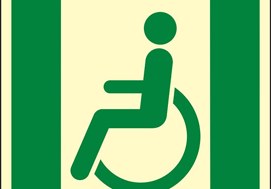 (uscita di emergenza per persone incapaci di camminare o con problemi di deambulazione a sinistra – Emergency exit for people unable to walk or with walking impairment left hand) luminescente