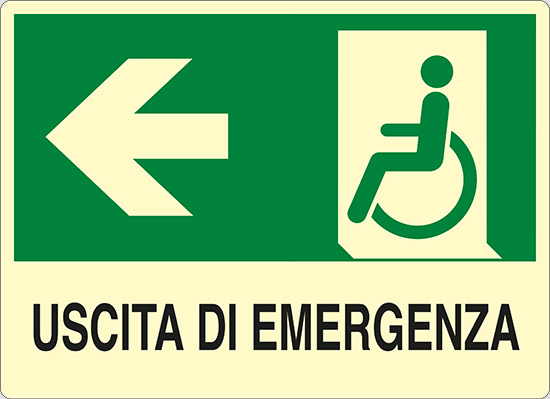 USCITA DI EMERGENZA (disabili a sinistra) luminescente