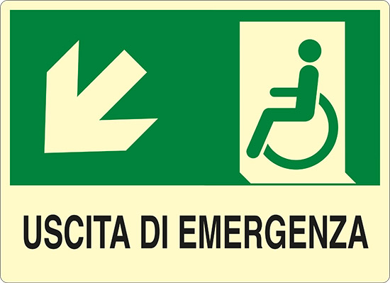 USCITA DI EMERGENZA (disabili in basso a sinistra) luminescente