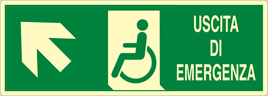 USCITA DI EMERGENZA (disabili in alto a sinistra) luminescente