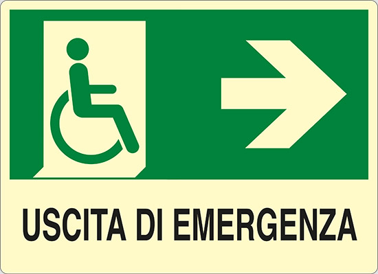 USCITA DI EMERGENZA (disabili a destra) luminescente
