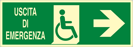 USCITA DI EMERGENZA (disabili a destra) luminescente