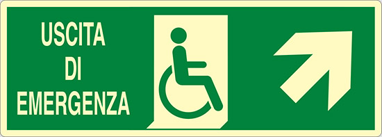USCITA DI EMERGENZA (disabili in alto a destra) luminescente