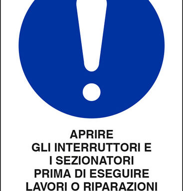 APRIRE GLI INTERRUTTORI E I SEZIONATORI PRIMA DI ESEGUIRE LAVORI O RIPARAZIONI NELLE CELLE E NEI QUADRI