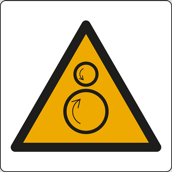 (pericolo rulli rotanti, pericolo di trascinamento – warning: counterrotating rollers)