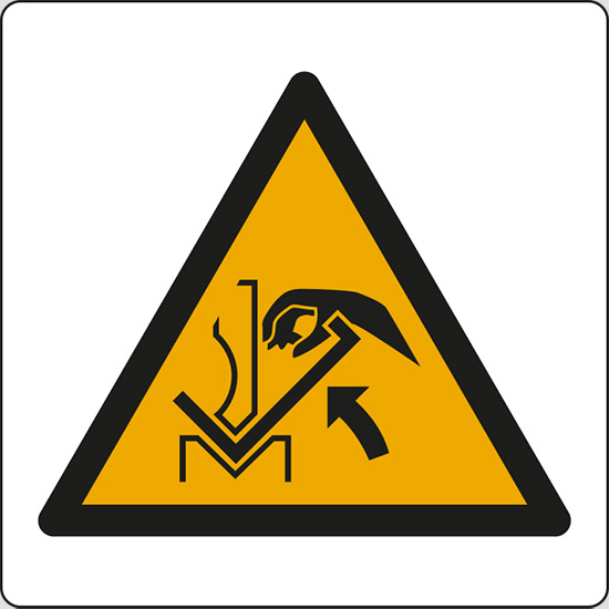 (avvertimento: schiacciamento delle mani tra pressa e materiale – warning: hand crushing between press brake and material)