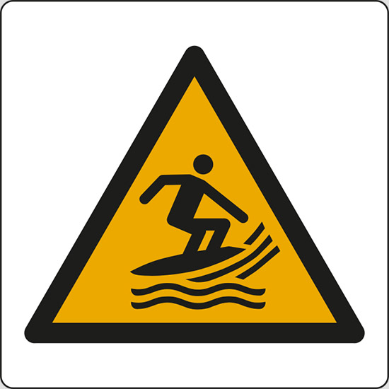 (attenzione; zona surf – warning; surf craft area)