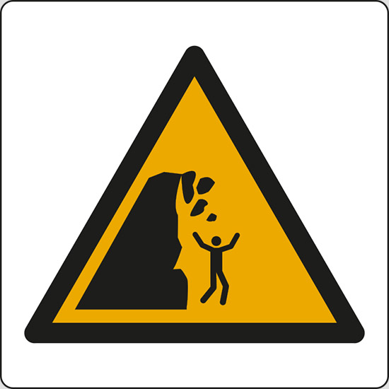 (attenzione; scogliera instabile – warning; unstable cliff)