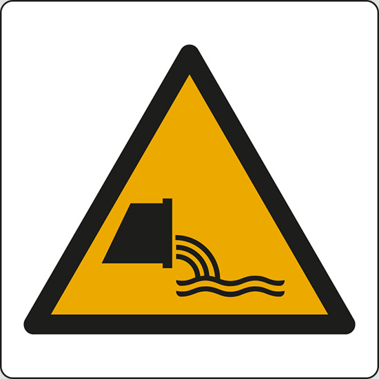 (attenzione; deflusso acque reflue – warning; sewage effluent outfall)