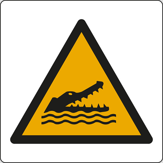 (attenzione; coccodrilli, alligatori o caimani – warning; crocodiles, alligators or caymans)